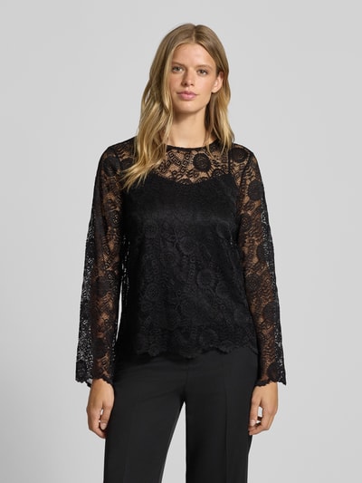 PIECES Regular fit blouse met lange mouwen van kant, model 'OLLINE' BLACK - 4