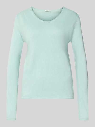 Productfoto, Regular Fit Pullover aus Baumwoll-Viskose-Mix van Tom Tailor, unikleurig, fijne ribtextuur, V-hals, lange mouwen, geribde boorden