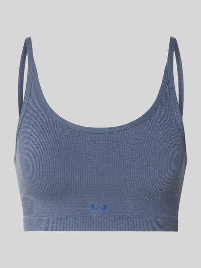 Produktfoto, Sport-BH aus Baumwoll-Mix von Under Armour in Blau mit gerippter Struktur und glatter Textur, Damen Sport-BH von Under Armour