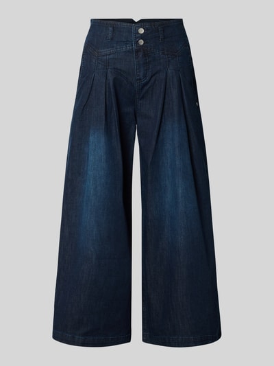 Produktfoto, Palazzo-Jeans mit Gesäßtaschen Modell 'Liv' von Buena Vista aus Lyocell-Baumwoll-Mix, weites Bein, Knopfverschluss, dunkles Blau, Damen, Bundweite 37 cm, Innenbeinlänge 63 cm, strukturierte Denim-Oberfläche