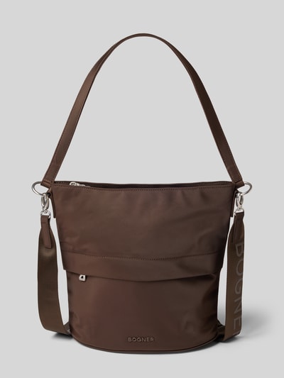 Produktfoto, Handtasche mit Logo-Applikation Modell 'Heather' von BOGNER in Braun mit Reißverschluss und Schulterriemen, glatte Textur