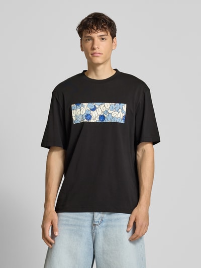Hugo Blue T-shirt met motiefprint, model 'Nurix' Zwart - 4