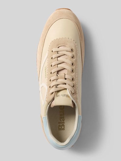 Produktfoto, Sneaker aus Leder-Mix Modell 'Lorain' von Blauer USA in Beige mit Logo-Detail, Schnürverschluss und profilierter Sohle, abgerundete Passform, Absatzhöhe 3 cm, Schafthöhe 9 cm, Schaftweite 8 cm