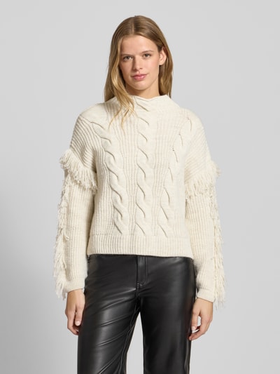 Only Sweter z dzianiny o kroju regular fit z frędzlami model ‘HOLLY’ Złamany biały 4