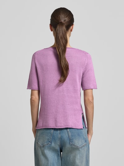 Marc O'Polo Sweter o kroju regular fit z mieszanki bawełny i lnu Purpurowy 5