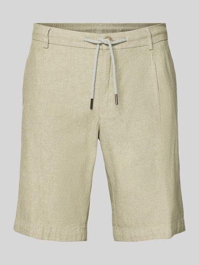 Produktfoto, Shorts mit Kordelzug von bugatti in Beige, Baumwoll-Mix mit Leinen-Anteil, Regular Fit, sichtbare Gesäßtaschen, strukturierte Textur
