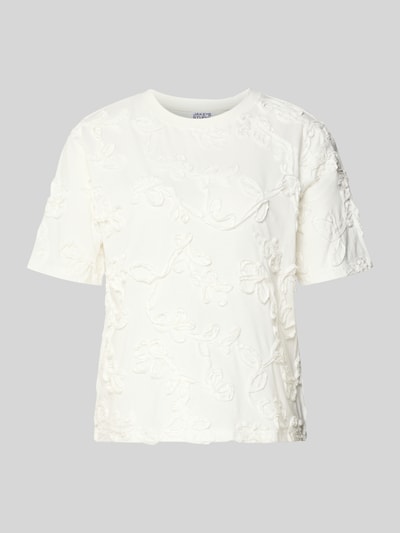 Produktfoto, Blusenshirt mit floraler Zier-Applikation von JAKE*S STUDIO WOMAN, reine Baumwolle, gerader Schnitt, Rundhalsausschnitt, cremefarben