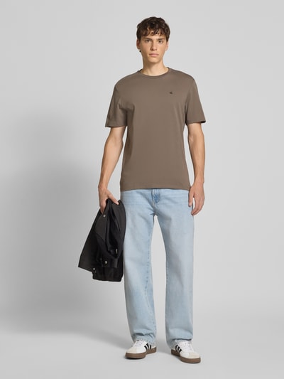 Calvin Klein Jeans T-shirt met geribde ronde hals Leem - 1