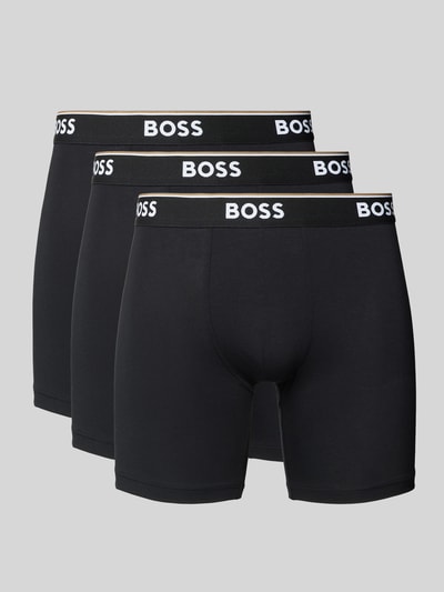 Produktfoto, Boxershorts mit elastischem Logo-Bund im 3er-Pack von BOSS, czarny, bawełna z domieszką elastanu, dopasowany krój, 3 sztuki