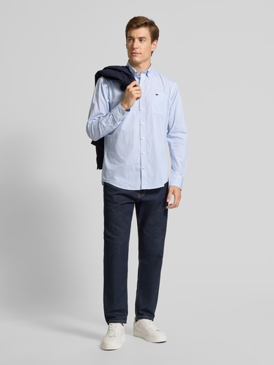 Fynch-Hatton Regular fit vrijetijdsoverhemd met logostitching, model 'Poplin' Lichtblauw - 1