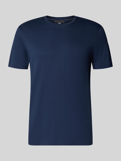 Produktfoto, T-Shirt mit geripptem Rundhalsausschnitt von Christian Berg Men in Dunkelblau, reine Baumwolle, Regular Fit, glatte Textur