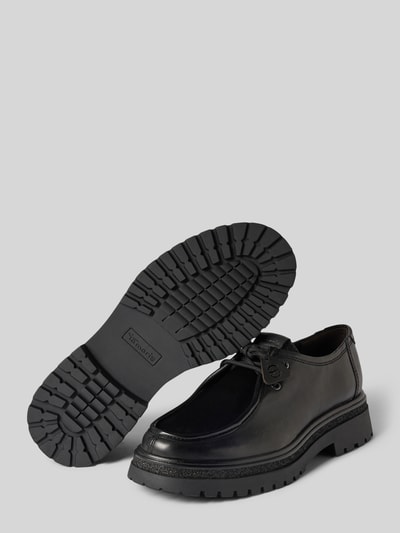 Productfoto, zwarte veterschoenen uit rundleer met grove zool, mat en glad oppervlak, Schnürschuhe aus echt rundleer van Tamaris, Dames veterschoenen