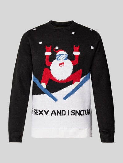 Only & Sons Gebreide pullover met ribboorden, model 'XMAS' Zwart - 1