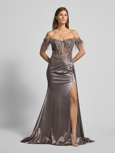 Luxuar Abendkleid mit Raffungen Taupe 4