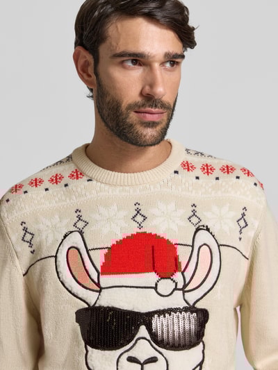 Montego Sweter z dzianiny z prążkowanymi wykończeniami Piaskowy 3