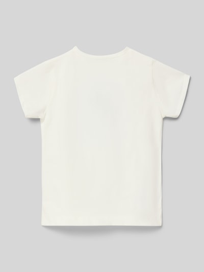 Produktfoto, T-Shirt mit floralem Stitching von Mayoral, bawełna z elastanem, prosty krój, okrągły dekolt, długość tyłu w rozmiarze 116: 41 cm, kolor biały, gładka tekstura