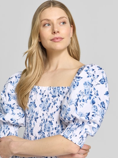Apricot Midikleid mit Karree-Ausschnitt und Puffärmeln Blau 3