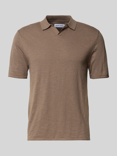 Produktfoto, Slim Fit Poloshirt in Strick-Optik Modell 'Kane' von JACK & JONES, Herren, reine Baumwolle, kurzärmelig, Polokragen, braun