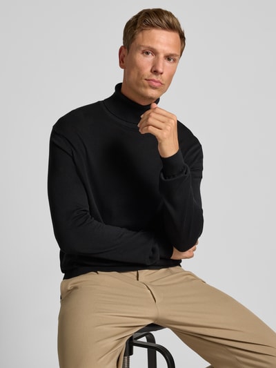 Casual Friday Slim fit gebreide pullover met col, model 'Osvald' Zwart - 3