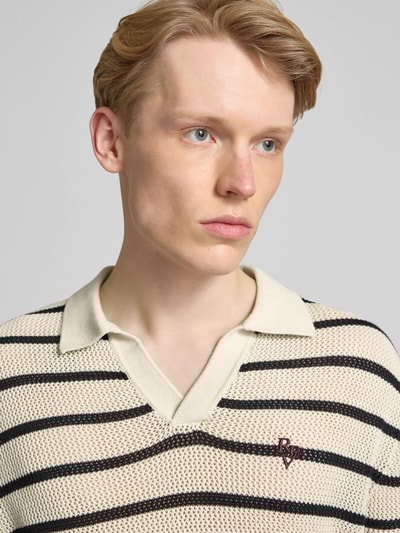 REVIEW Gebreid shirt met polokraag en labelstitching Ecru - 3