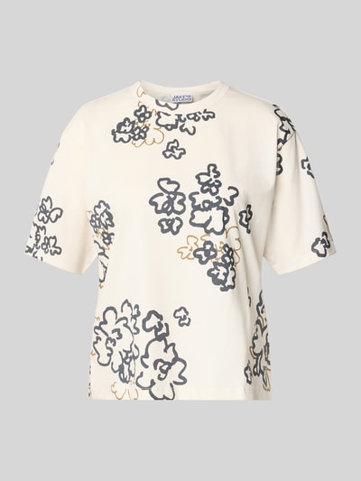 Produktfoto, T-Shirt im Allover-Look mit Rundhalsausschnitt von JAKE*S STUDIO WOMAN, bawełna, krój relaxed fit, beżowy z czarnym nadrukiem kwiatowym
