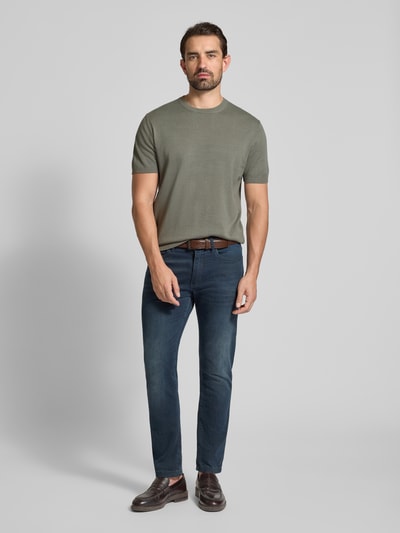 Christian Berg Men T-Shirt mit geripptem Rundhalsausschnitt Metallic Gruen 1