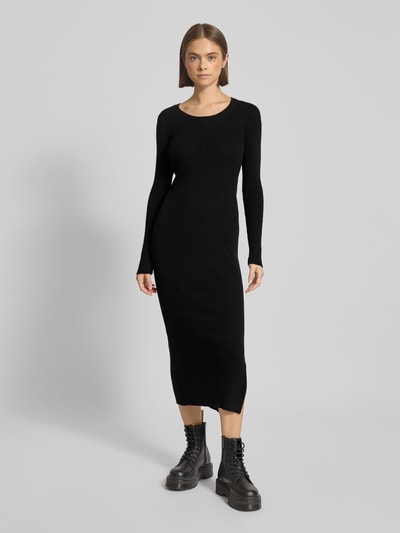 Pieces Figurbetontes Strickkleid aus geripptem Viskose-Mix Modell 'MIRA' BLACK 4