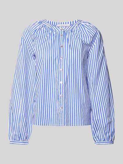 Produktfoto, Regular Fit Bluse mit Rundhalsausschnitt von Christian Berg Woman aus Reine Baumwolle im Allover-Look mit Knopfleiste, blau-weiß gestreift