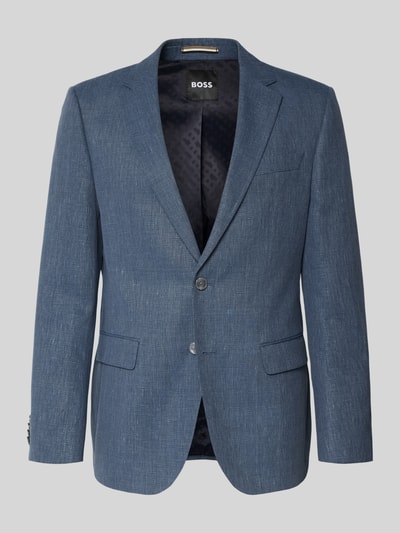 Produktfoto, Regular Fit Anzugsakko aus Leinen-Mix Modell 'JASPER' von BOSS in blauer Melange-Optik, Reverskragen, 2-Knopf-Verschluss, Brusttasche, Pattentaschen, Seitenschlitze, Webware-Struktur
