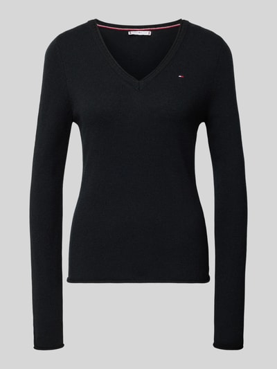 Tommy Hilfiger Sweter z dzianiny o kroju slim fit z czystej wełny  Czarny 2