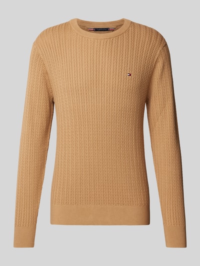 Tommy Hilfiger Sweter o kroju slim fit z dzianiny o fakturze jodełki Camel 2