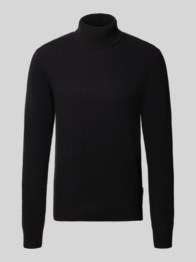 Produktfoto, Slim Fit Rollkragenpullover aus Woll-Mix Modell 'Karl' von Casual Friday, schwarzer Feinstrick mit gerippten Abschlüssen, Langarm, glatte Textur