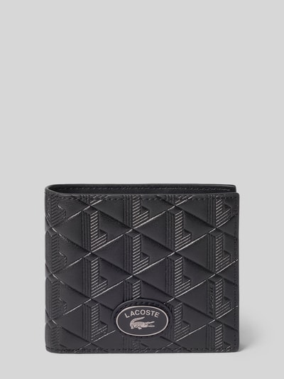Produktfoto, Portemonnaie aus echtem Leder Modell 'Nomogramme Wallet' von Lacoste, strukturiertes schwarzes Leder mit geprägtem Muster, Herren Portemonnaie