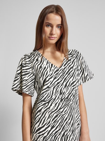 ICHI Knielanges Kleid mit V-Ausschnitt Modell 'ZEBRA' Black 3