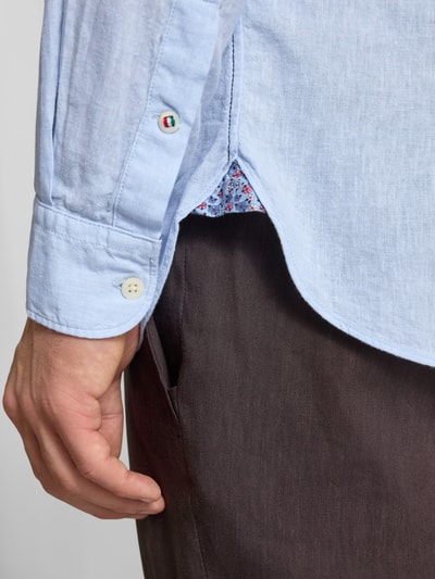 FIL NOIR Regular Fit Business-Hemd aus Leinen-Baumwoll-Mix Modell 'ROMA' Hellblau 3