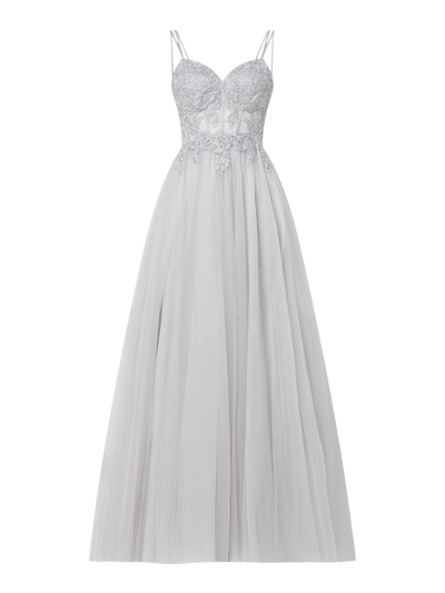 Luxuar Abendkleid aus Mesh mit Strasssteinen  Silber 2