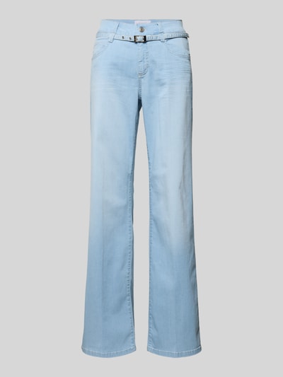 Produktfoto, jasnoniebieska Flared Jeans z bawełnianej mieszanki ze stretchem, pięciokieszeniowy krój, pasek, model 'Liz City' od Angels, Szerokość w rozmiarze 36/32: 38 cm, długość nogawki wewnętrznej: 90 cm