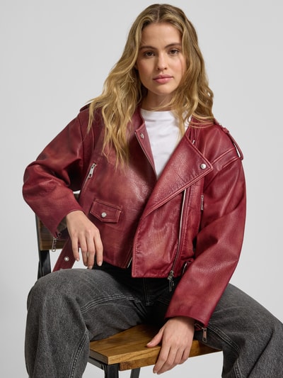 BOSS Orange Regular Fit Lederjacke aus echtem Büffelleder Modell 'SADORA' Bordeaux 3