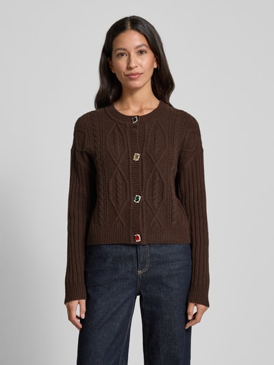 Liu Jo White Strickjacke mit gerippten Abschlüssen Schoko 4