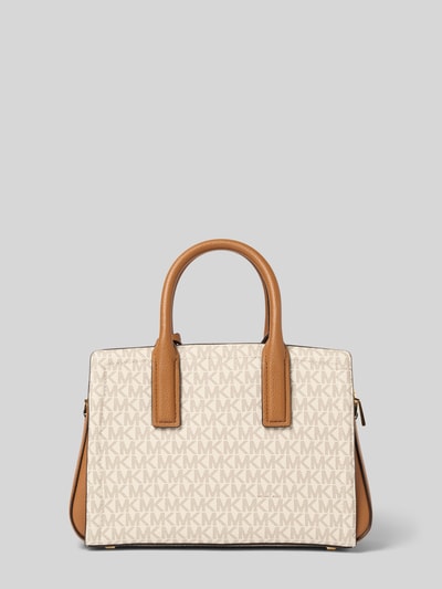 Produktfoto, Handtasche mit Label-Applikation Modell 'LAILA' von MICHAEL Michael Kors, Hauptfach mit Reißverschluss, Tragehenkel, Schulterriemen, creme-beige Farbe mit braunen Akzenten, Maße 29 cm Breite, 19 cm Länge, 10 cm Tiefe, Schulterriemen 132 cm.