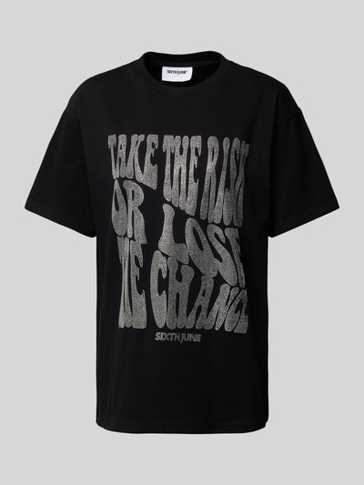 Sixth June T-shirt z obszyciem z kamieni stras Czarny 2