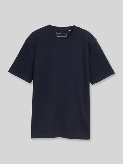 Produktfoto, Regular Fit T-Shirt aus Baumwoll-Mix von Tom Tailor Denim, Herren T-Shirt, Optik: Unifarben, Rundhals, Kurzarm, Piqué, dunkelblau