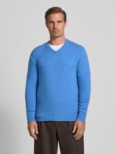 Christian Berg Men Sweter z dzianiny z mieszanki wełny i kaszmiru z dekoltem w serek Błękitny melanż 4