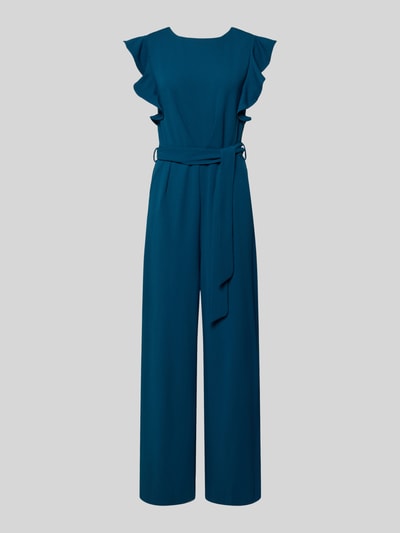Produktfoto, Jumpsuit mit Rüschen und Bindegürtel von Apricot in Dunkelblau, Material-Mix mit Stretch, Regular Fit, glatte Textur