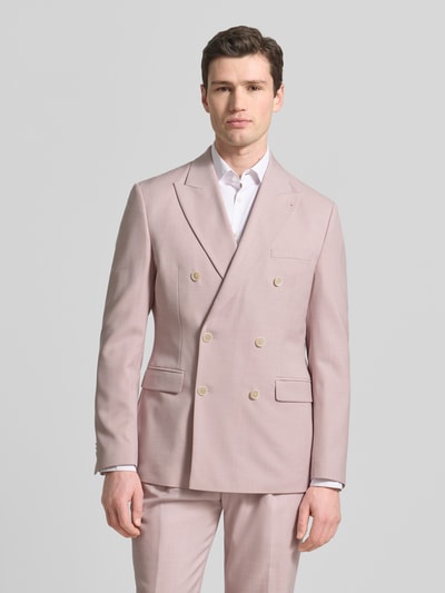 Männermodel trägt Slim Fit Anzugjacke mit Reverskragen von MCNEAL in Hellrosa, doppelte Knopfleiste, Ganzkörperansicht von vorne.