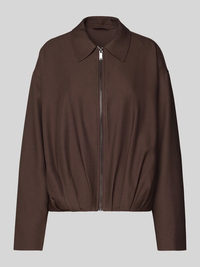 Produktfoto, Blazer mit Reißverschluss Modell 'Jelani' von OPUS, brązowy, krój regular fit, mikstura materiałów z wiskozą, kołnierz koszulowy, marszczenia, długość pleców w rozmiarze 36: 56 cm, szerokość w rozmiarze 36: 55 cm, długość rękawa w rozmiarze 36: 55 cm