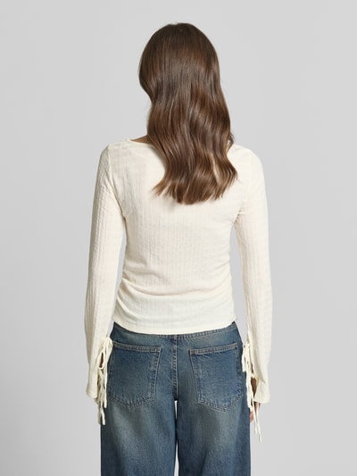 VERO MODA Regular Fit Langarmshirt mit Binde-Detail Modell 'HAZEL' Weiss 5