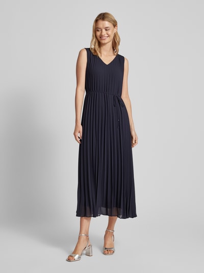 comma Maxi-jurk met plissévouwen en strikceintuur Marineblauw - 4