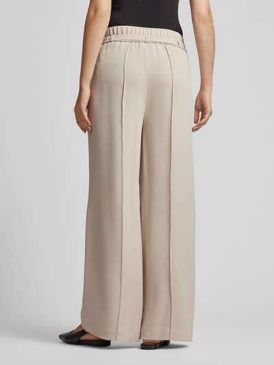 comma Wide leg stoffen broek met strikceintuur Zand - 5