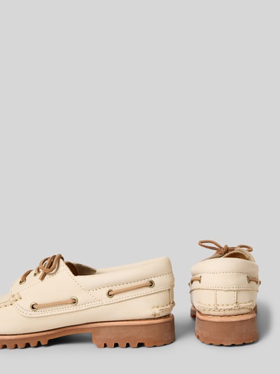 Productfoto, Bootsschuhe aus Leder mit profilierter Sohle von Timberland in beige met bruine profielzool, afgeronde punt, vetersluiting, echte leer, maat 44: hakhoogte 3 cm, schachthoogte 7 cm, schachtbreedte 9 cm
